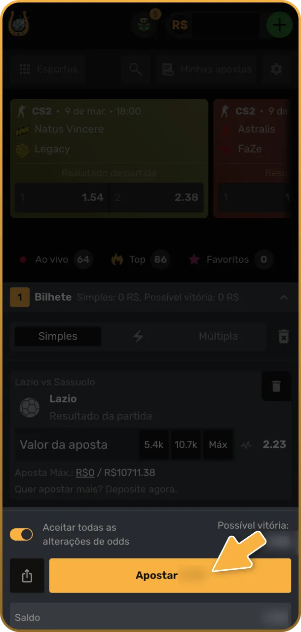 Confirme sua aposta no App Play Fortuna.