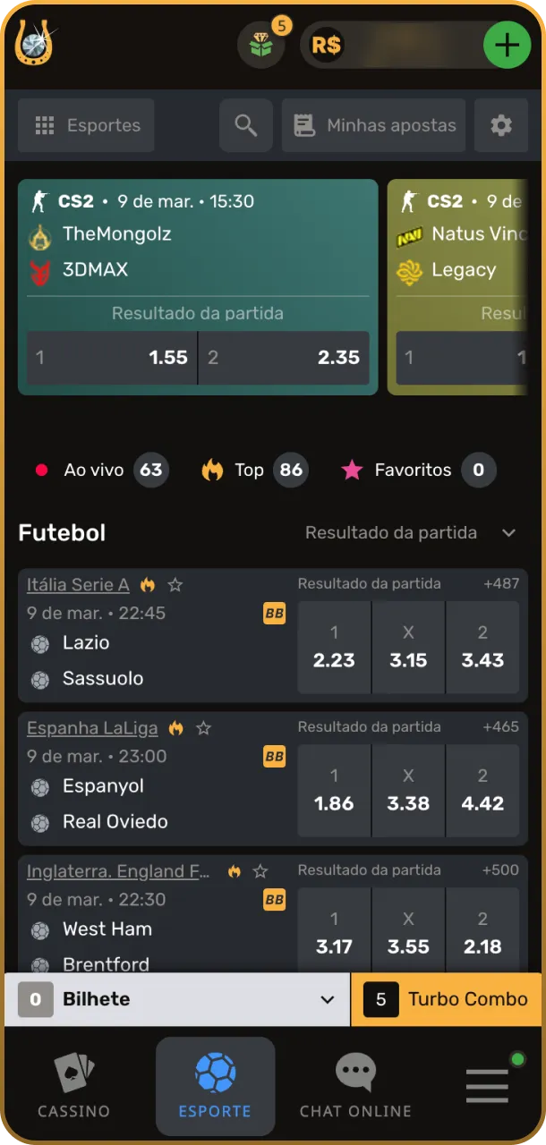Explore os mercados disponíveis no App Play Fortuna.