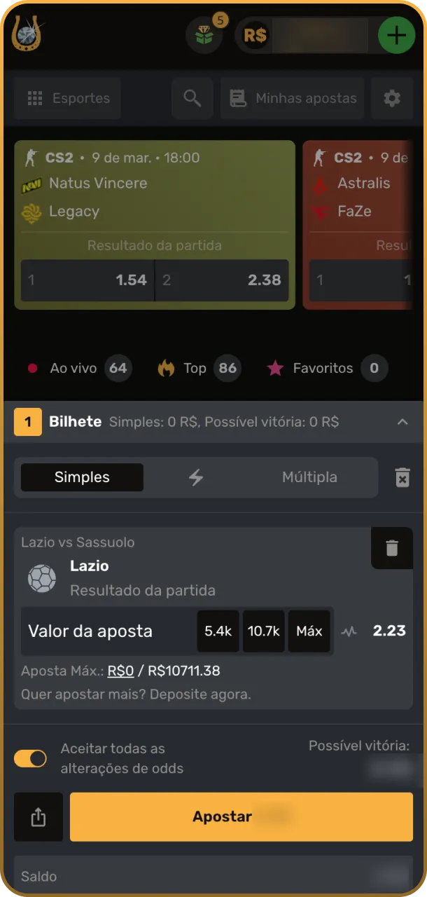 Adicione seleções ao bilhete no App Play Fortuna.
