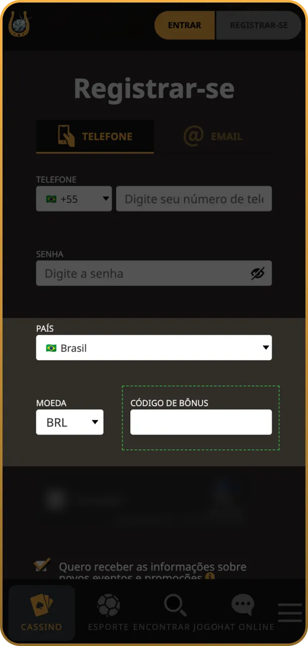 Defina BRL como sua moeda no App Play Fortuna oficial.
